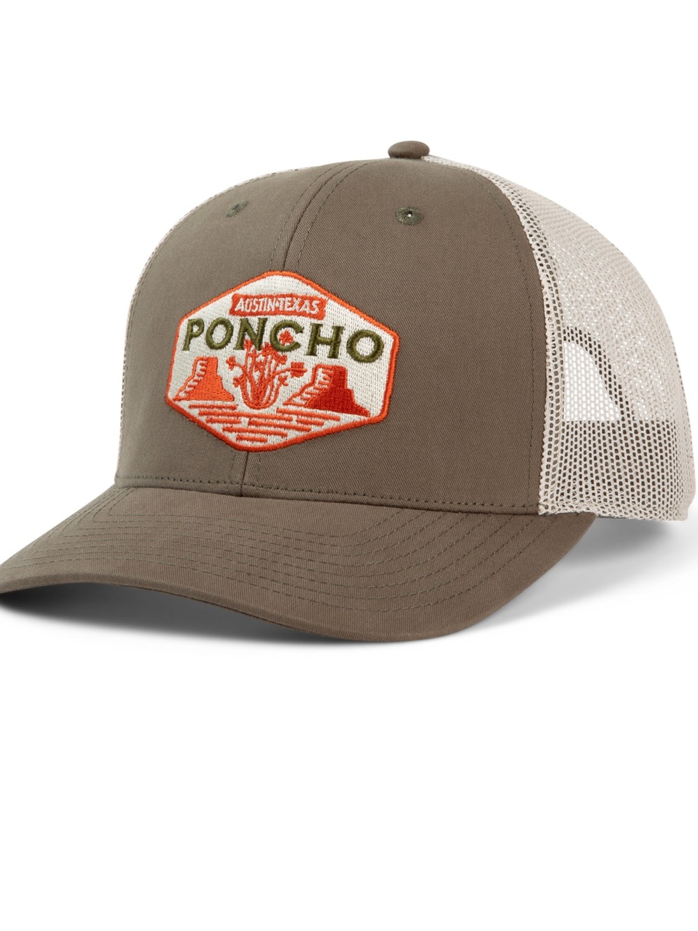 Poncho Ocotillo Austin-Texas Trucker Hat - Army Green with Cream Mesh